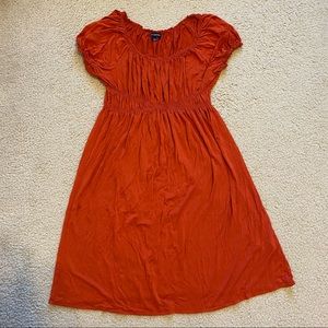 Burnt Orange Ruffle Peasant Dress
